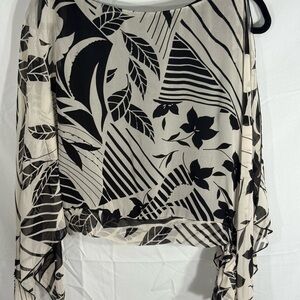 Adrianna Papell  Silk Side Tie Blouse Brwn/Crm Beaded Sz 10